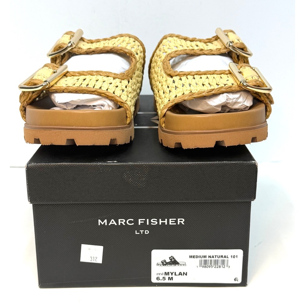 Marc Fisher LTD Women's Mylan Woven Buckle Straps Flat Sandals Natural 6.5M NWT